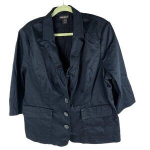 Lane Bryant Women's 3-Button Blazer Jacket 3/4-Sleeve Black Cotton Size 26